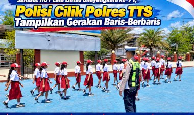 Sambut-HUT-Lalu-Lintas-Bhayangkara-ke-71,-Polisi-Cilik-Polres-TTS-Tampilkan-Gerakan-Baris-Berbaris