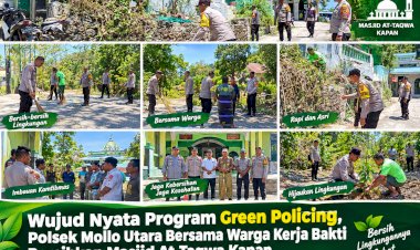 Wujud-Nyata-Program-Green-Policing,-Polsek-Mollo-Utara-Bersama-Warga-Kerja-Bakti-Bersihkan-Masjid-At-Taqwa-Kapan