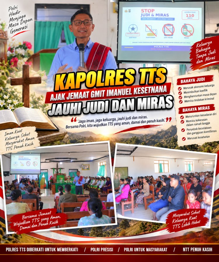 Kapolres TTS Ajak Jemaat GMIT Imanuel Kesetnana Jauhi Judi dan Miras
