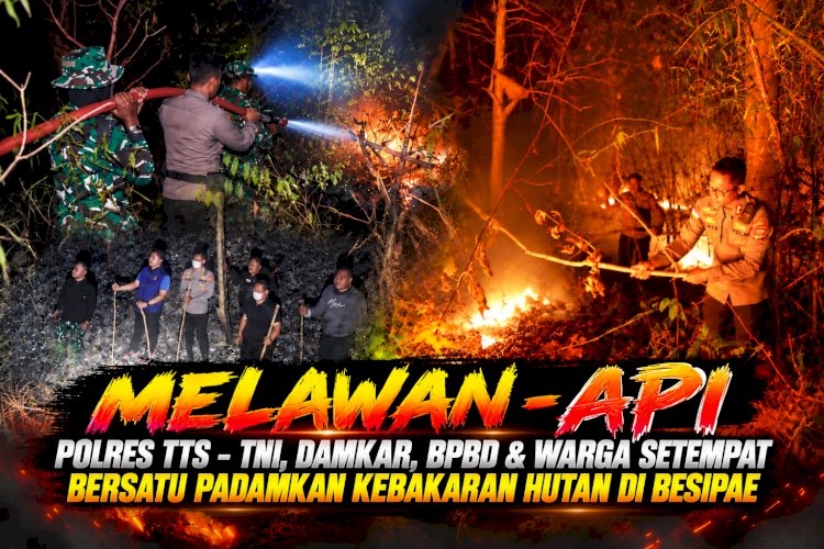 Melawan Api! Polres TTS-TNI, Damkar, BPBD & Warga setempat Bersatu Padamkan Kebakaran Hutan di Besipae