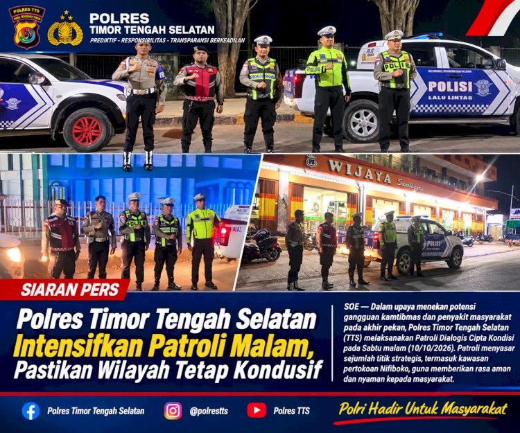 Polres Timor Tengah Selatan Intensifkan Patroli Malam, Pastikan Wilayah Tetap Kondusif