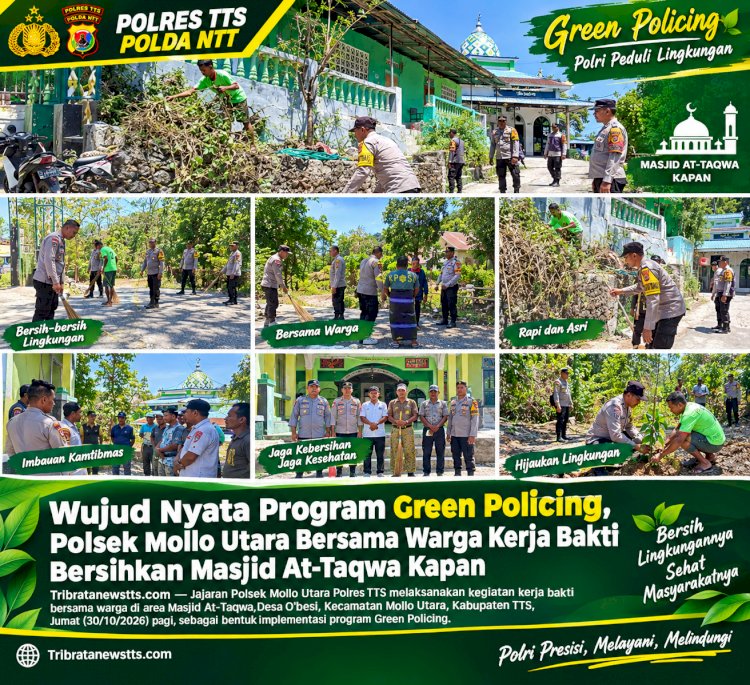 Wujud Nyata Program Green Policing, Polsek Mollo Utara Bersama Warga Kerja Bakti Bersihkan Masjid At-Taqwa Kapan
